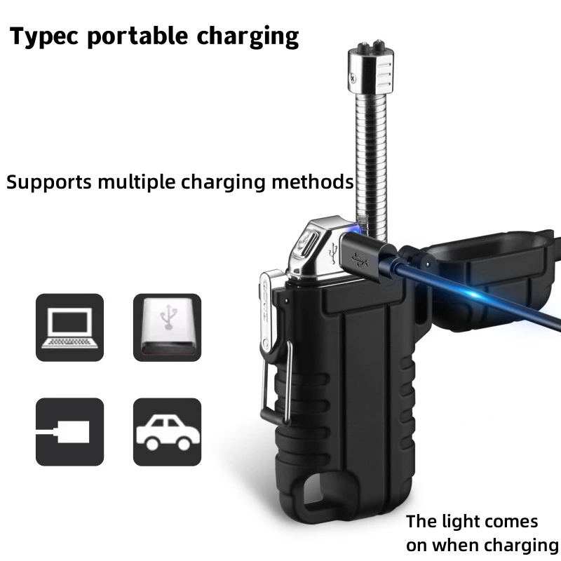 Waterproof Double Arc Lighter USB Rechargeable Windproof Plasma Lighter Outdoor Camping Flameless Smoking Accessories