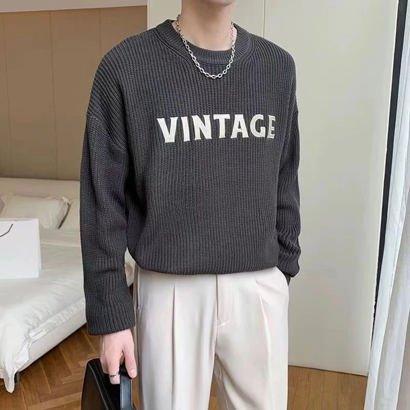 Men's Clothing Green Knit Sweater Male No Hoodie Pullovers Neck A Large Big Size Korean Fashion Winter 2024 Thick Elegant Classy