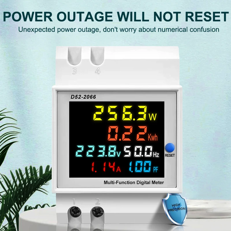 6IN1 DIN Rail AC Monitor 110V 220V 380V 100A Voltage Current Power Factor Active KWH Electric Energy Frequency Meter VOLT AMP - view 3
