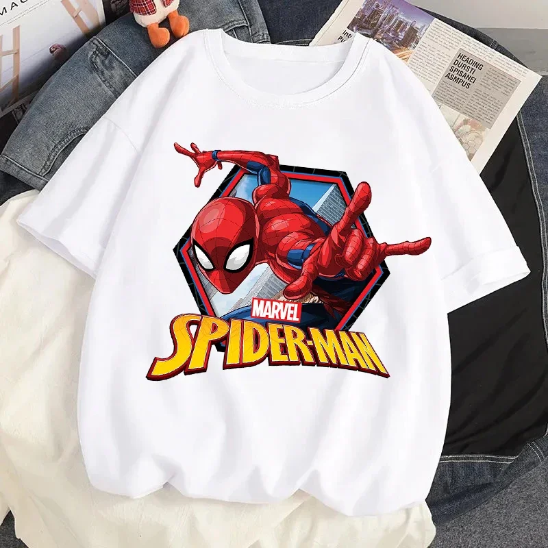 Cartoon Marvel Spiderman Women's T-shirt Fashion Summer T-shirt Casual Round Neck Cotton T-shirt Neutral Casual Street Wear