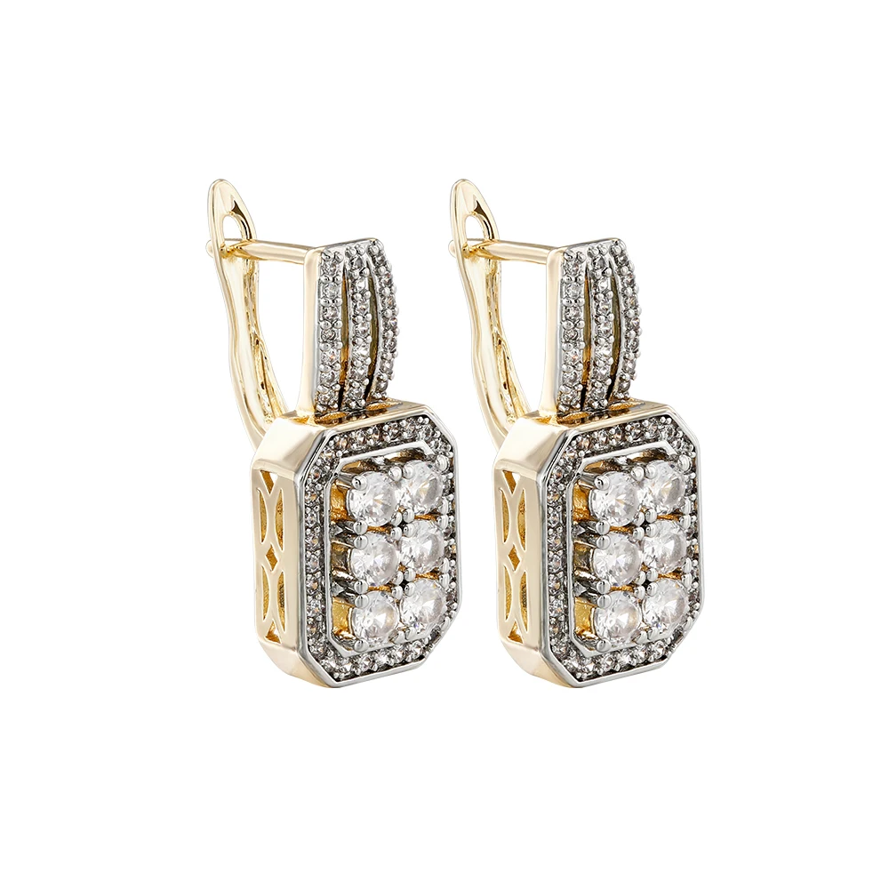 Square vintage zircon earrings and ring set copper plated 14K gold fashion jewelry banquet wedding accessories gift