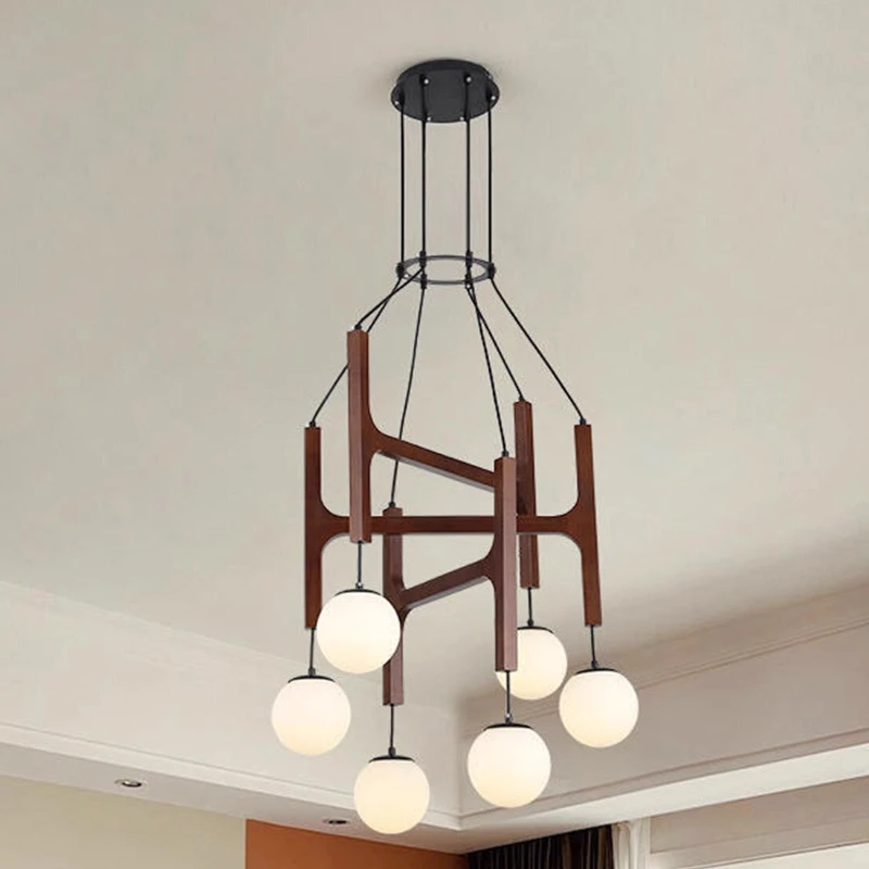 

Solid Wood Retro Chandelier Minimalist Creativity Tricolor Pendant Light Bedroom Living Room Study Lighting Lamp Home Decoration