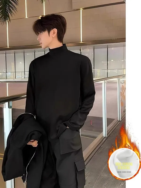 

Thiened Fce двусторонний шерстяной мужской длинный све Base irt весна осень f толстовка с высоким воротником для внутренней одежды в американском стиле...