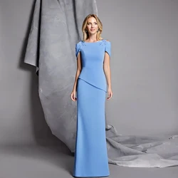 Elegant Blue Mother of the Bride Dresses For Wedding O Neck Short Sleeves Wedding Party Gowns Floor-Length 2024 فساتين السهرة