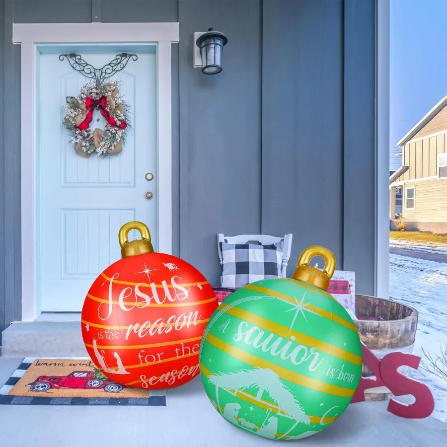 2 قطع 32 بوصة العملاق البلاستيكية نفخ عيد الميلاد زينت الكرة الحلي للخارجية عطلة زينة كبيرة عيد الميلاد ضربة الكرة D