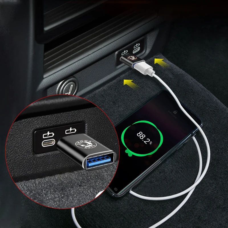 Car Usb Type C Cable Converter Charging Adapter Car Accessories For Skoda VRS Octavia 2 3 Rapid Kodiaq Karoq Fabia Kamiq Superb