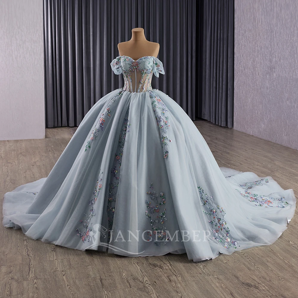 

Off the Shoulder Quinceanera Dresses 3Dfloral decal Long Dress paired with Ball Gown skirt Customize vestido de 15 quinceañera