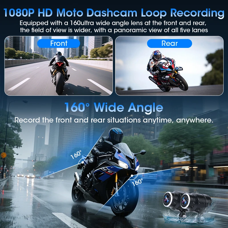 المزدوج 1080P دراجة نارية DVR كامل الجسم مقاوم للماء كاميرا موتو واي فاي فيديو موتو داش كام الجبهة الخلفية القيادة مسجل فيديو الصندوق الأسود #4