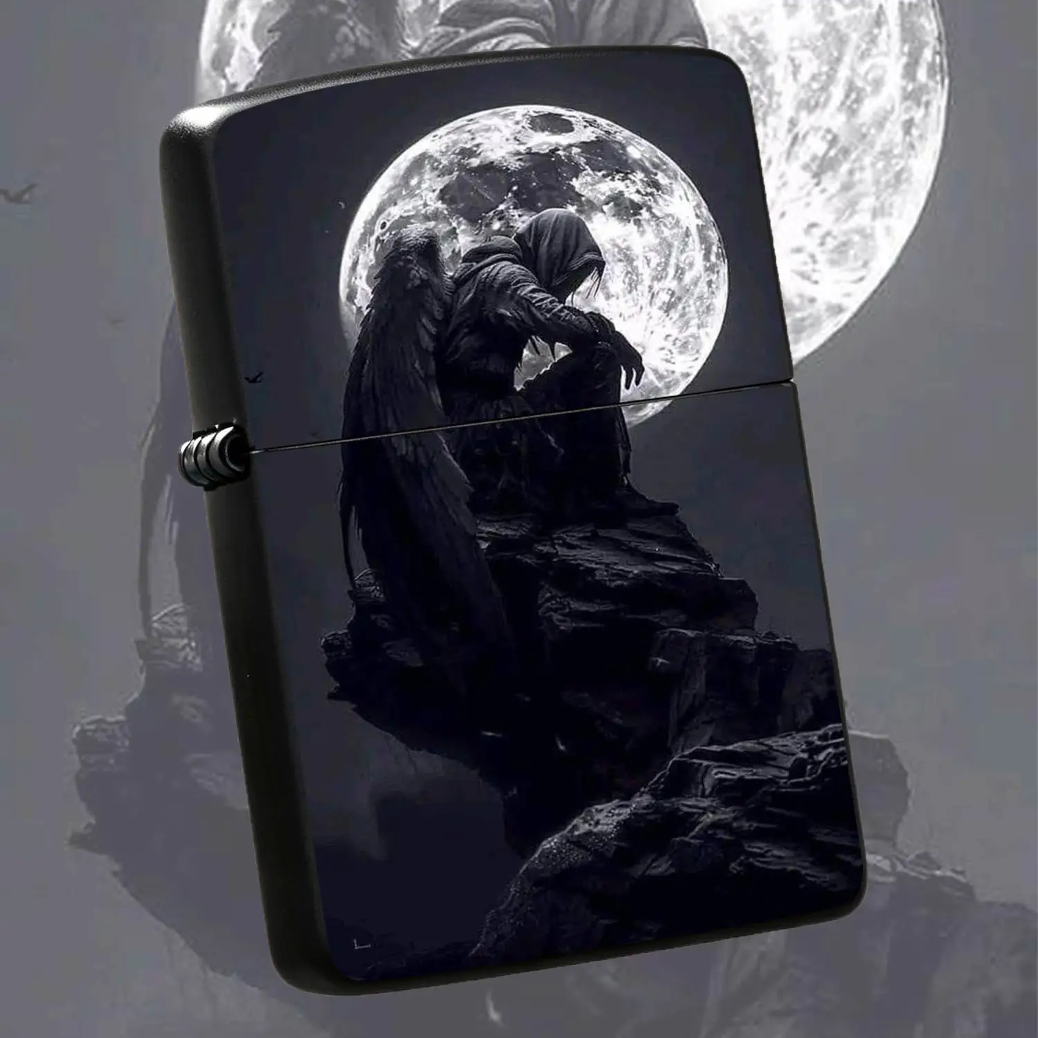 Dark Aesthetic Fallen Angel Full Moon Themed Portable Igniter, Artistic Lone Figure On Cliff Print Design, Suitable For Daily Carrying, Multiple Scenarios Application, Unique Stylish Practical Item For Personal Use And Gifting, Exquisite Da
