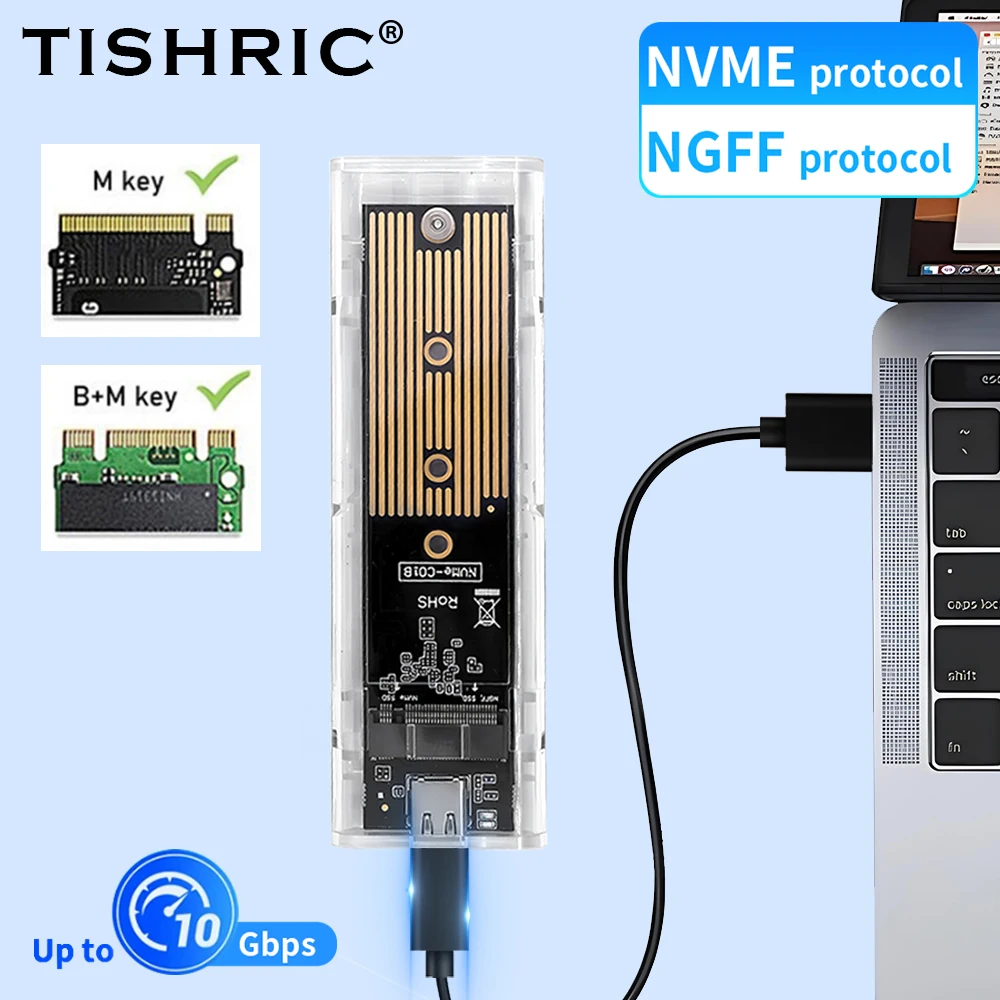 

TISHRIC 10Gbps SSD NGFF NVME M2 External Hard Drive Enclosure M.2 To USB3.1 Type C Dual Protocol Hard Hard Disk Case For Gaming