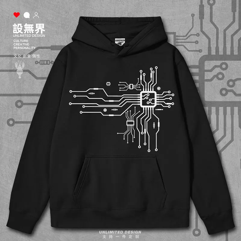 Sense of niche design for integrated circuit CPUs in STEM electronics mens hoodies white jerseys for men clothes autumn winter