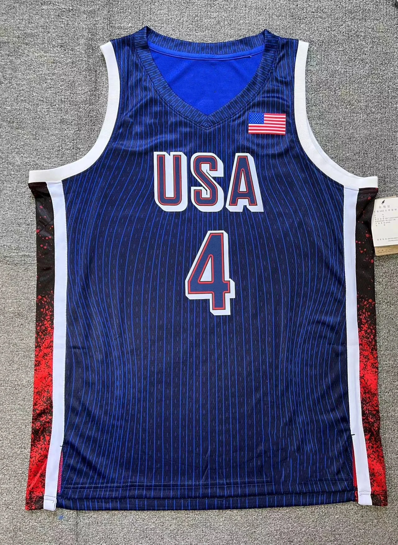 جديد وصول 2024 باريس فريق الولايات المتحدة الأمريكية الأزرق شريط 4 كاري 5 إدواردز 6 جيمس كرة السلة جيرسي الشارع بلا أكمام تي شيرت رياضي القمم #2