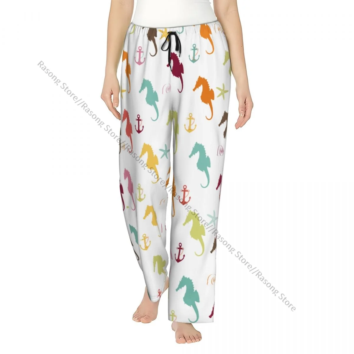

Women Flannel Lounge Pants Soft Colorful Seahorse And Anchor Pajama Pants Winter Sleepwear