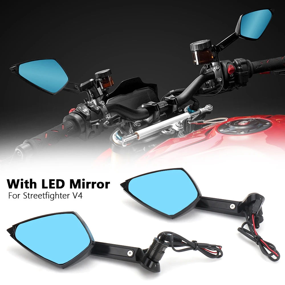 

Motorcycle New Blue lenses Side Rearview Mirrors With Turn Signal LED Light For Ducati STREETFIGHTER V4 Streetfighter V4