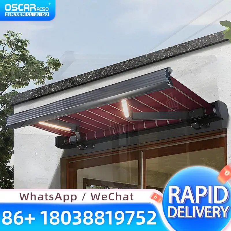 Outdoor Motorized Folding Arm Awning Retractable Terrace Cover Electric Remote Control Alloy US EU UK Backyard Garden Patio Retr