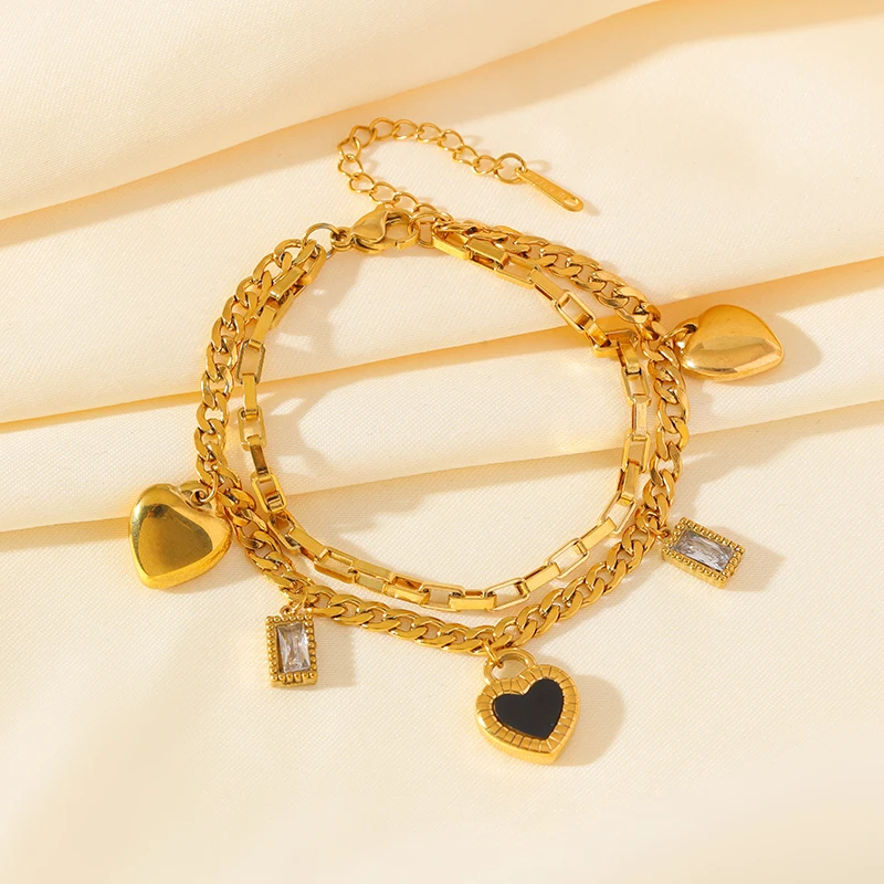 EILIECK الفولاذ المقاوم للصدأ عكسها القلب سحر سوار للنساء العصرية 18K مطلية بالذهب مقاوم للماء المعصم سلسلة مجوهرات هدية