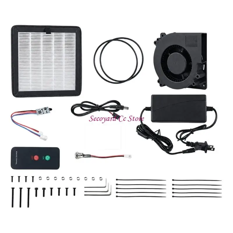 N3UC Printer Filter Accessory for 3D Printing Enclosures, Carbon Filter Fan Set, Handheld Controller, and Cable Mounting Parts