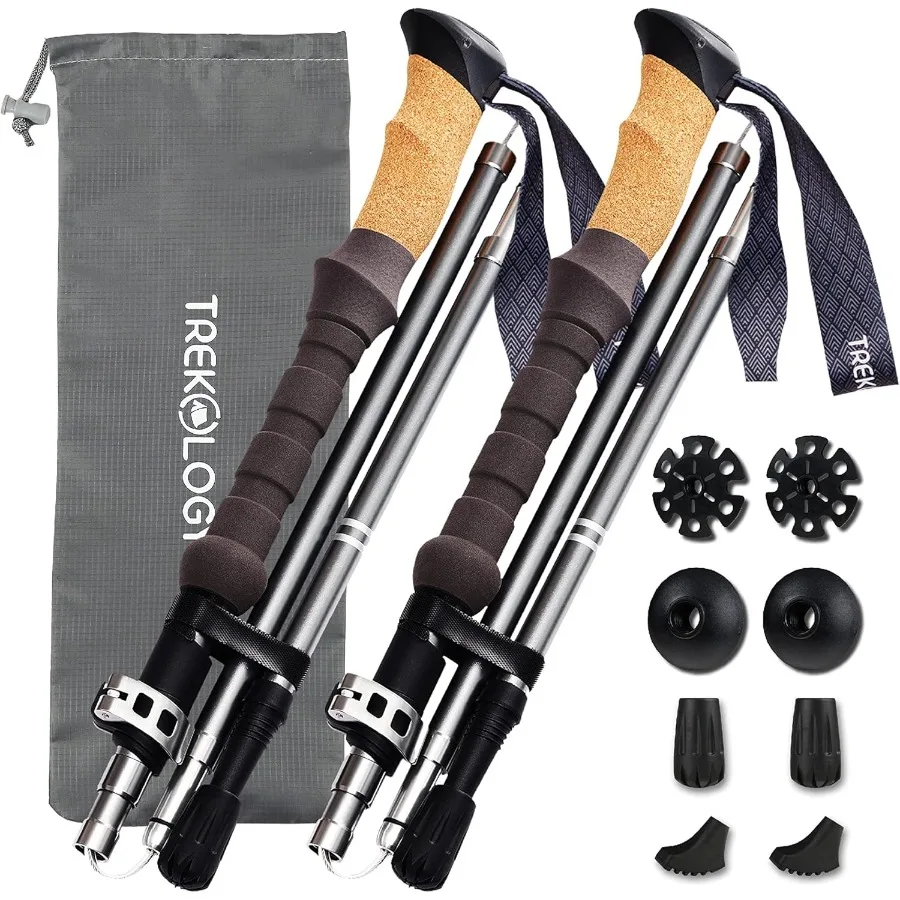 

TREKOLOGY Trek-Z Cork Grip Trekking Poles Lightweight Folding Hiking Poles Adjustable Height Compact Travel Design Aircraft-Gra