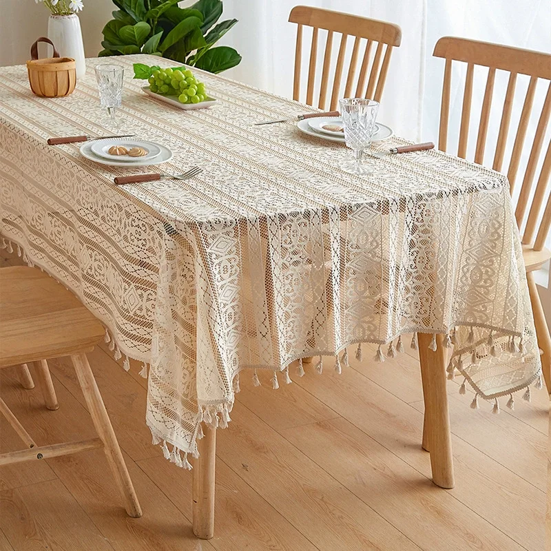 Idyllic Hand Crocheted tablecloth Cotton Woven Hollowed out tablecloth Background cloth for shooting props grid