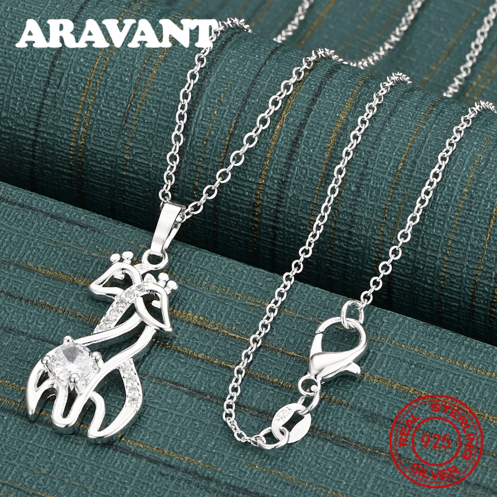 925 스털링 실버 사슴 모양 큐빅 펜던트 목걸이 일상 액세서리 여성용 심플하고 우아한 주얼리