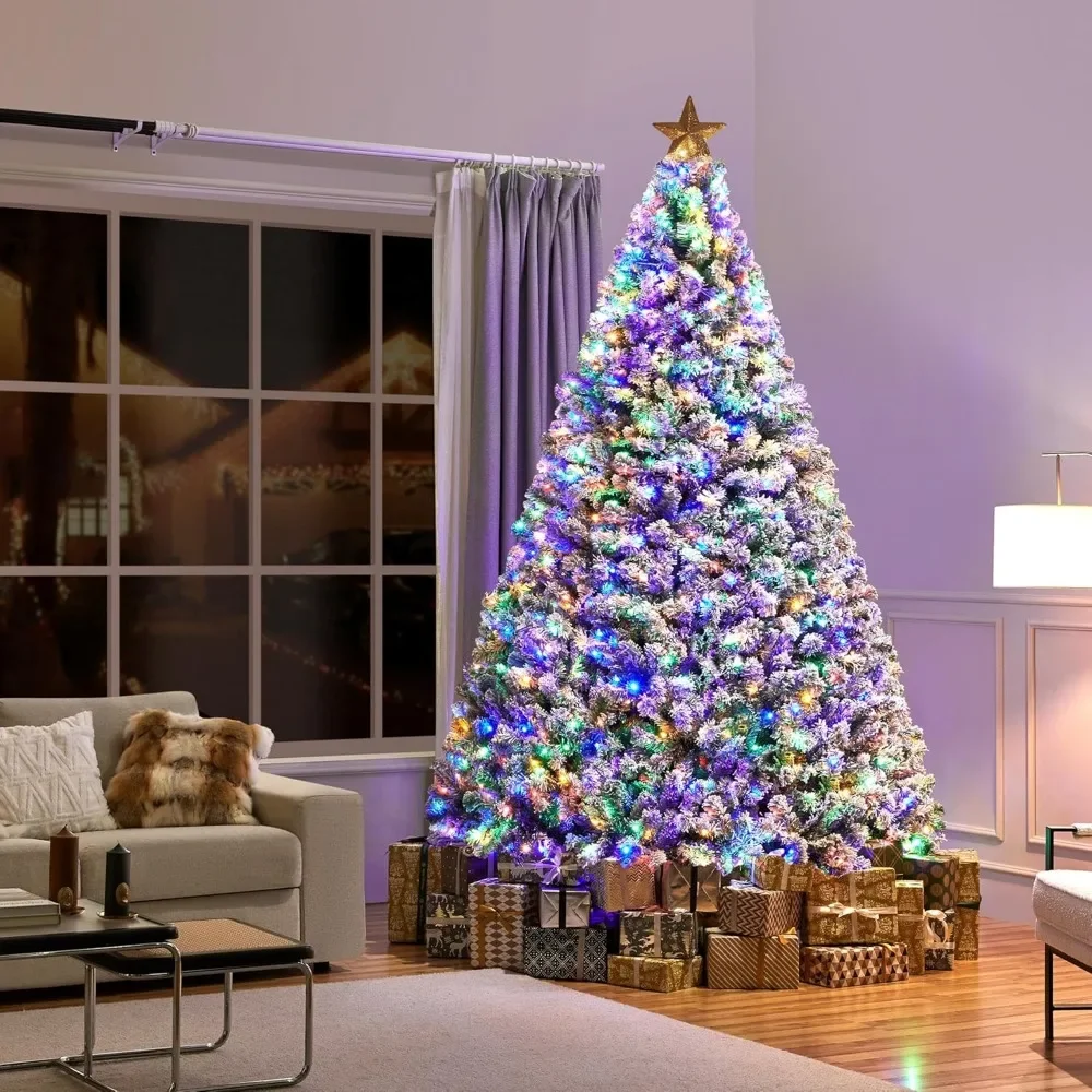 9ft Artificial Christmas Tree,Pre-lit Spruce,with 900 Multicolor LED Lights,2108 Branch Tips,Metal Stand,Christmas Tree