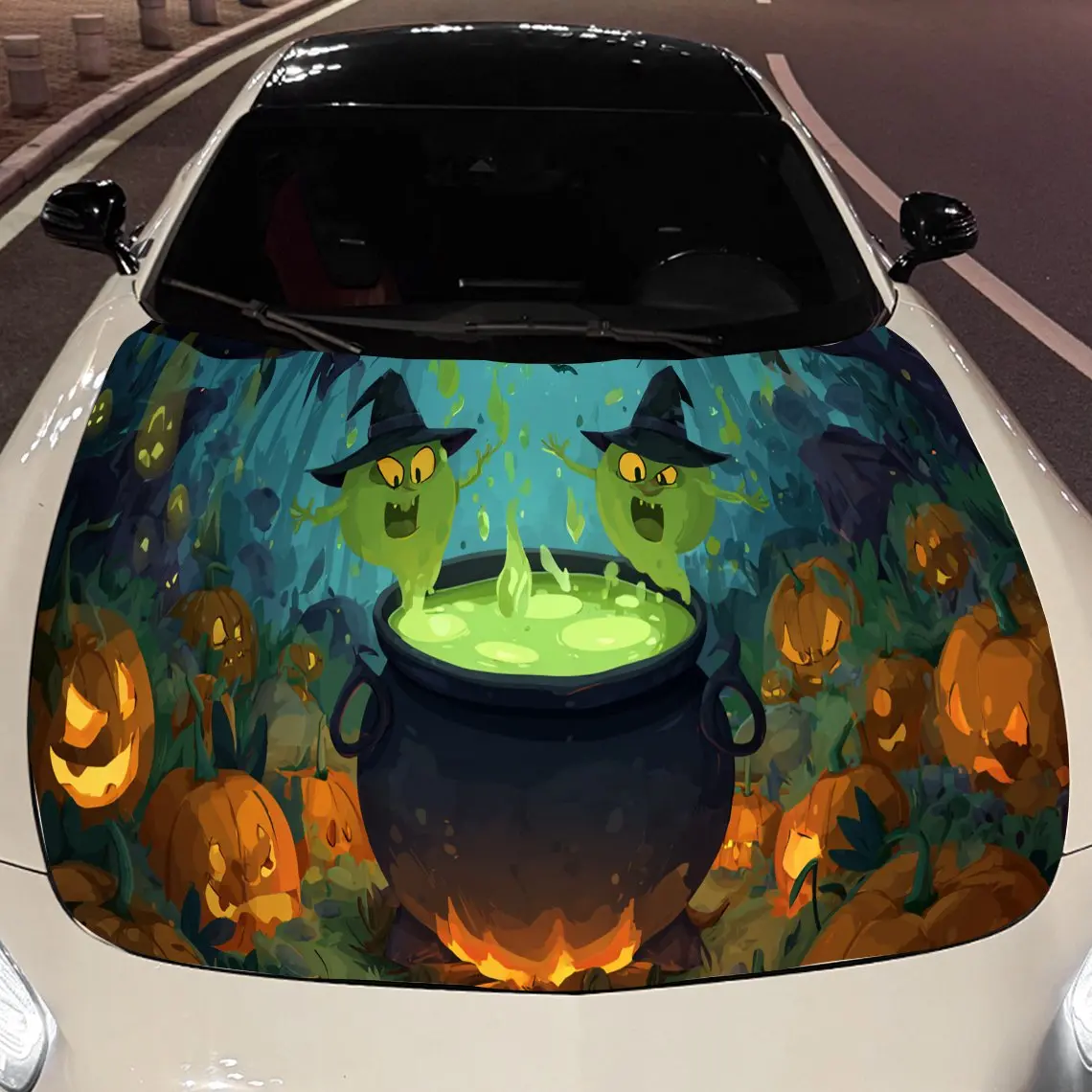 

Spooky Halloween Witch Ghosts Car Engine Hood Sticker, Auto Vinyl Wraps, Waterproof Self-adhesive Vehicle Decal, Durable & Anti-