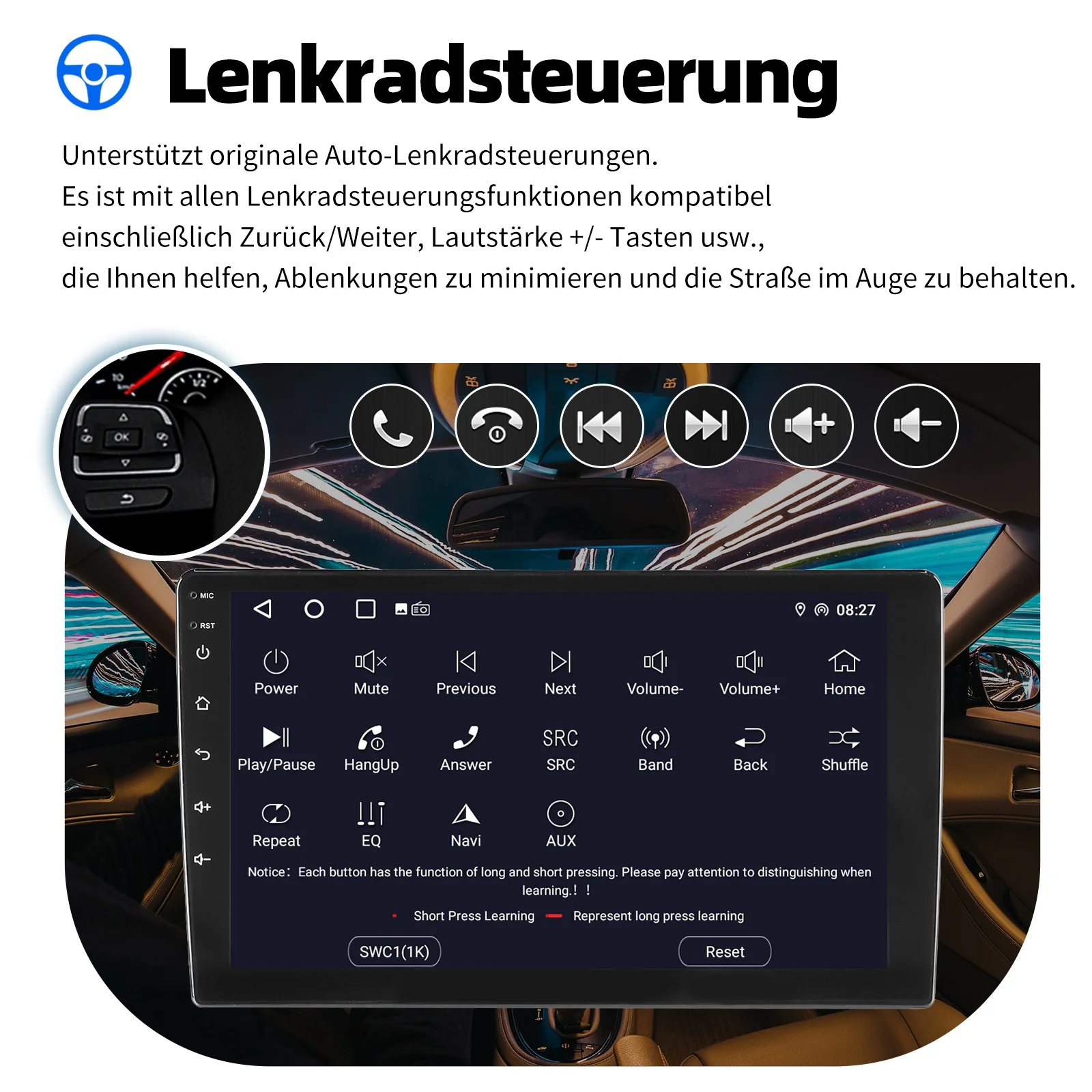 ESSGOO Autoradio 7"/9"/10" 2 DIN 8-Kern Android14 6+128 GB Kabelloses CarPlay Android Auto GPS-Navigation Bluetooth AM FM RDS WiFi QLED Touchscreen 4G LTE Mirror Link Lenkradsteuerung – Detail 18