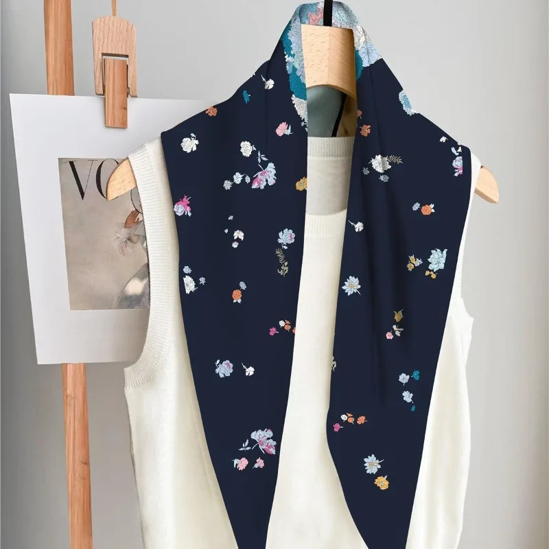

New Silk Scarf Korean Version Rhombus Simulation Twill Women's Thin High-end Fashion Printed Small Versatile