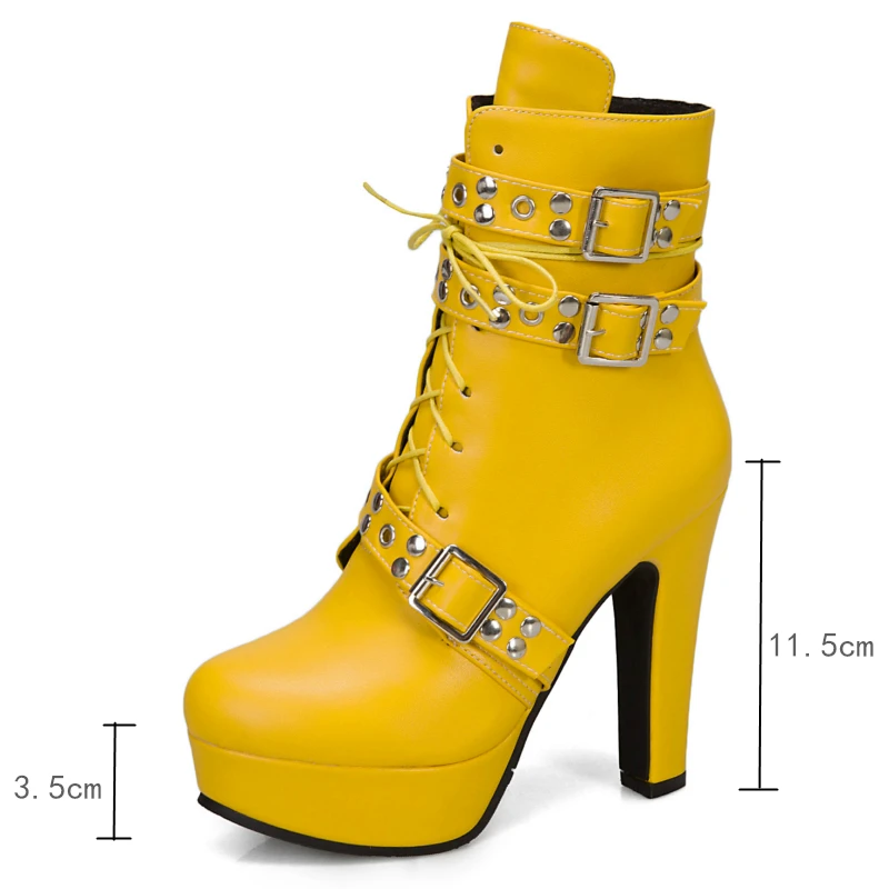 Big Red Women's Ankle Boots Platform White Yellow Lace up High Heels Short Boot Female Autumn Winter Unisex Shoes Sexy Size 50 - Image 6