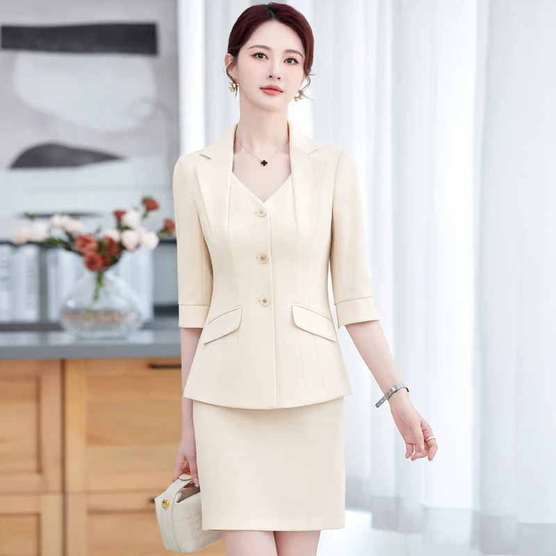 NAVIU, trajes formales de falda de oficina para mujer, conjunto de falda Blazer de primavera y verano, uniforme de media manga, trajes de trabajo formales de negocios elegantes
