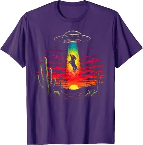 Lustiges Dackel-UFO-Abduktions-T-Shirt mit Wüstensonnenuntergang, Y2K-Alien-Abduktions-Hunde-Kunst, Ästhetische Kleidung, Neuartiges Geschenk, Sci-Fi-T-Shirts – Detail 11