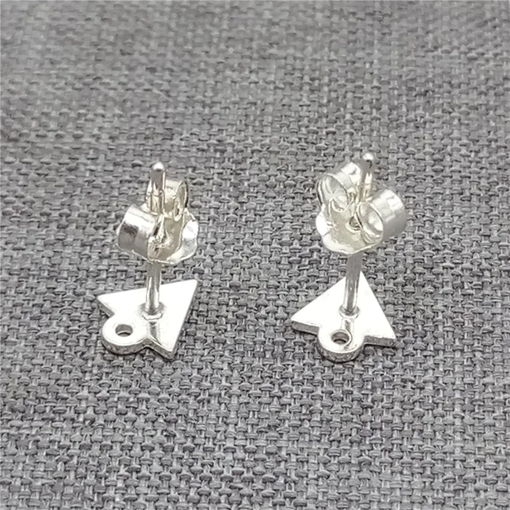 5 Pairs Triangle Stud Earring Posts in 925 Sterling Silver with Back 0.8mm Ring Hole