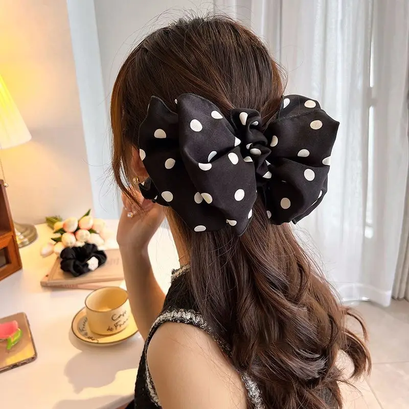1pc Wave Point Big Bow Clip Headpiece Hairclip Female Summer Rear Head Spring Clip Forest Style Fairy Beauty
