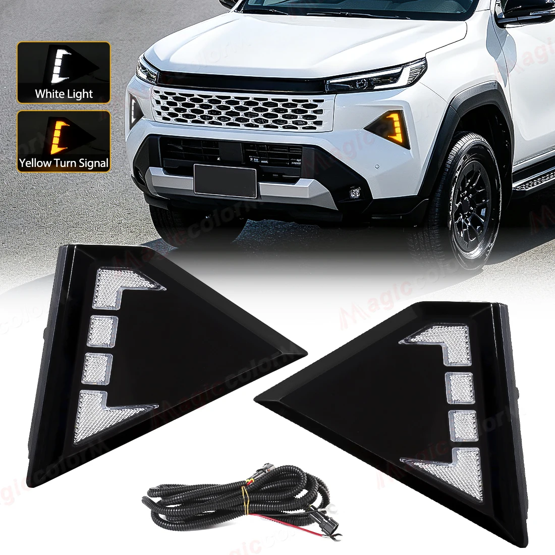 For Toyota Hilux Travo 2026 LED DRL Daytime Running Light Front Bumper Fog Lamp Amber Turn Signal Start Up Animation 2Pcs 12V