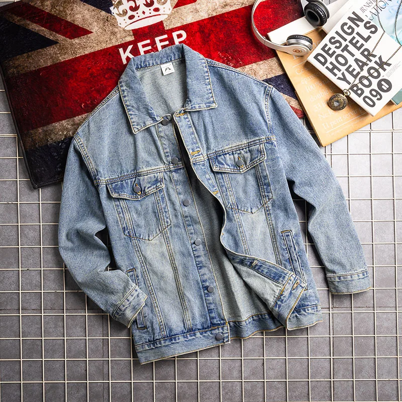 

Ретро-джинсовая рабочая куртка, мужская повседневная верхняя одежда с воротником, весна-осень, новая стильная молодежная модная одежда для пар
