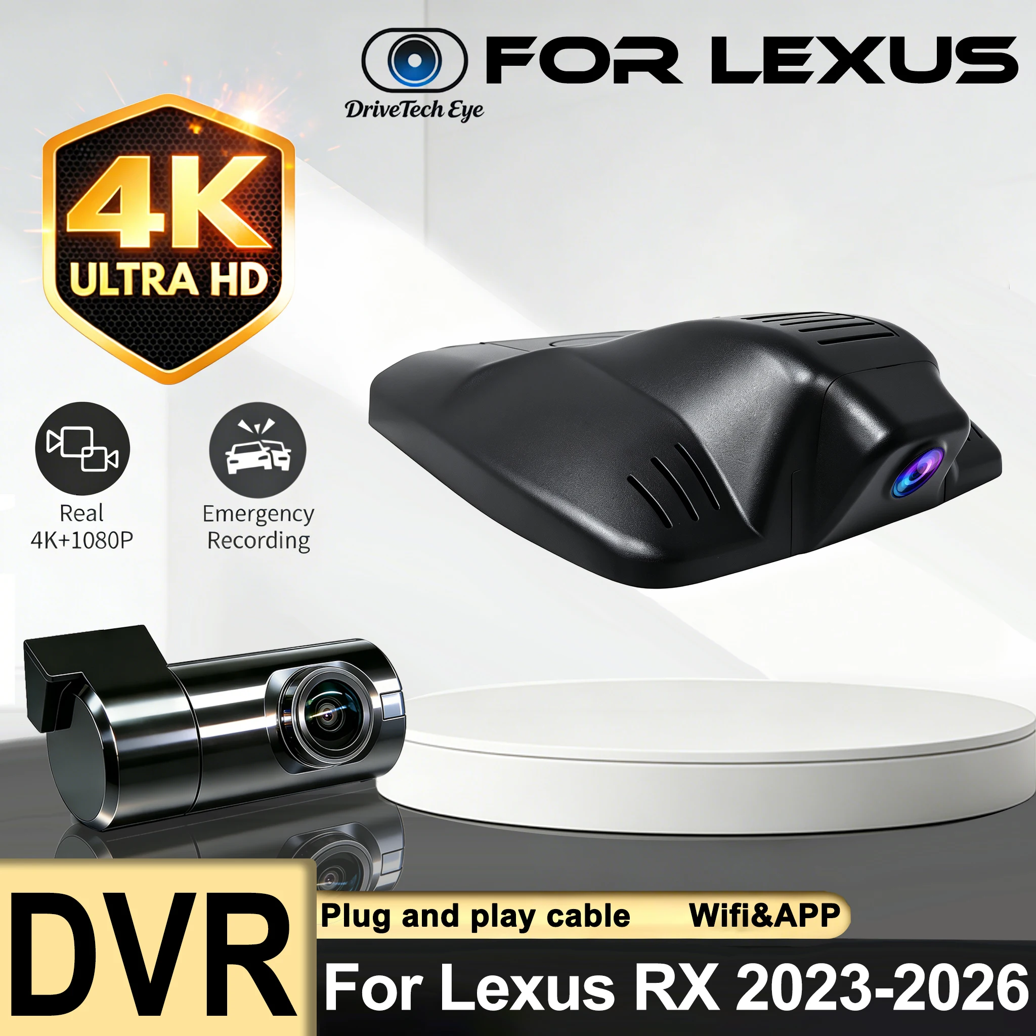 Plug and Play Dash Cam Car Video Recorder Wifi DVR 4K DashCam Car Camera For Lexus RX 350 500 RX500H RX350H 2023 2024 2025 2026