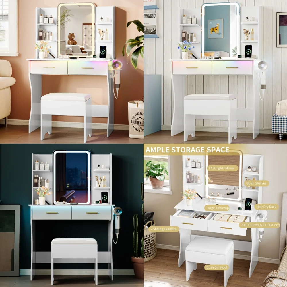 Tocador de maquillaje, tocador LED con espejo iluminado, tocador de maquillaje para dormitorio