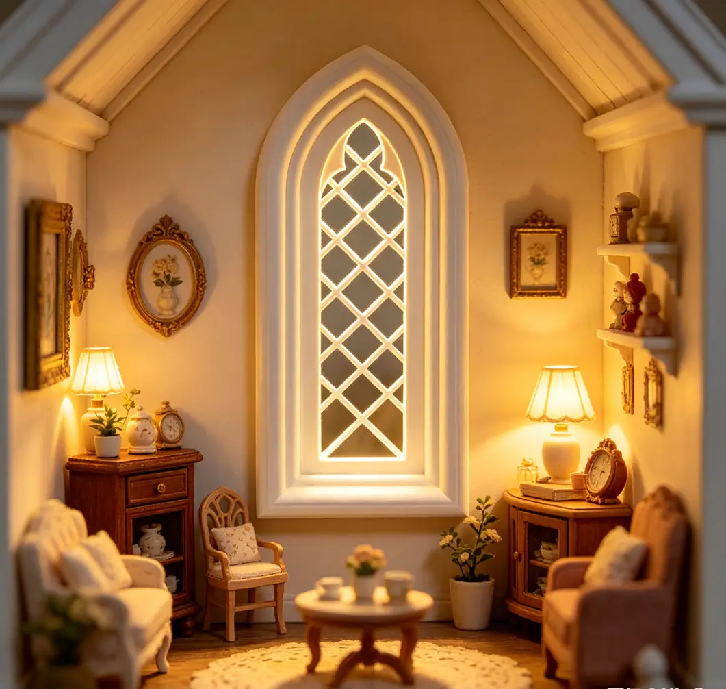 

1:12 Scale Gothic Cathedral Window Frame, Black Retro Church-Style Miniature Window, Dollhouse & Diorama Scene Accessory