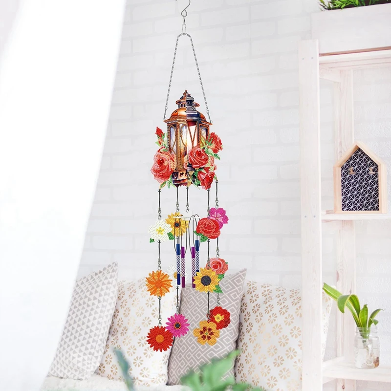 DIY Dotted Diamond Art Painting Wind Chime Kit, As Shown Three-Dimensional Dreamy Sun Catchers Diamonds Dot Paintings