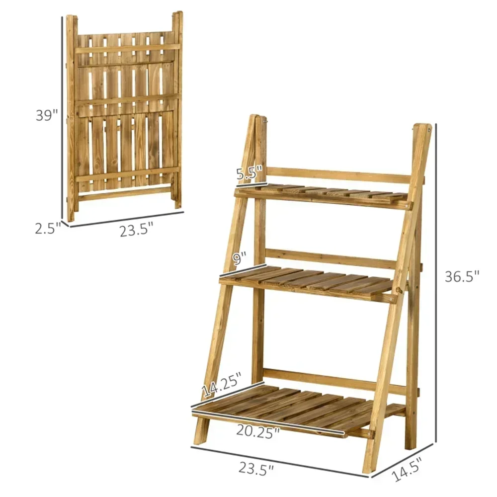 

3 Tier Outdoor Wood Design Folding Display Flower Stand