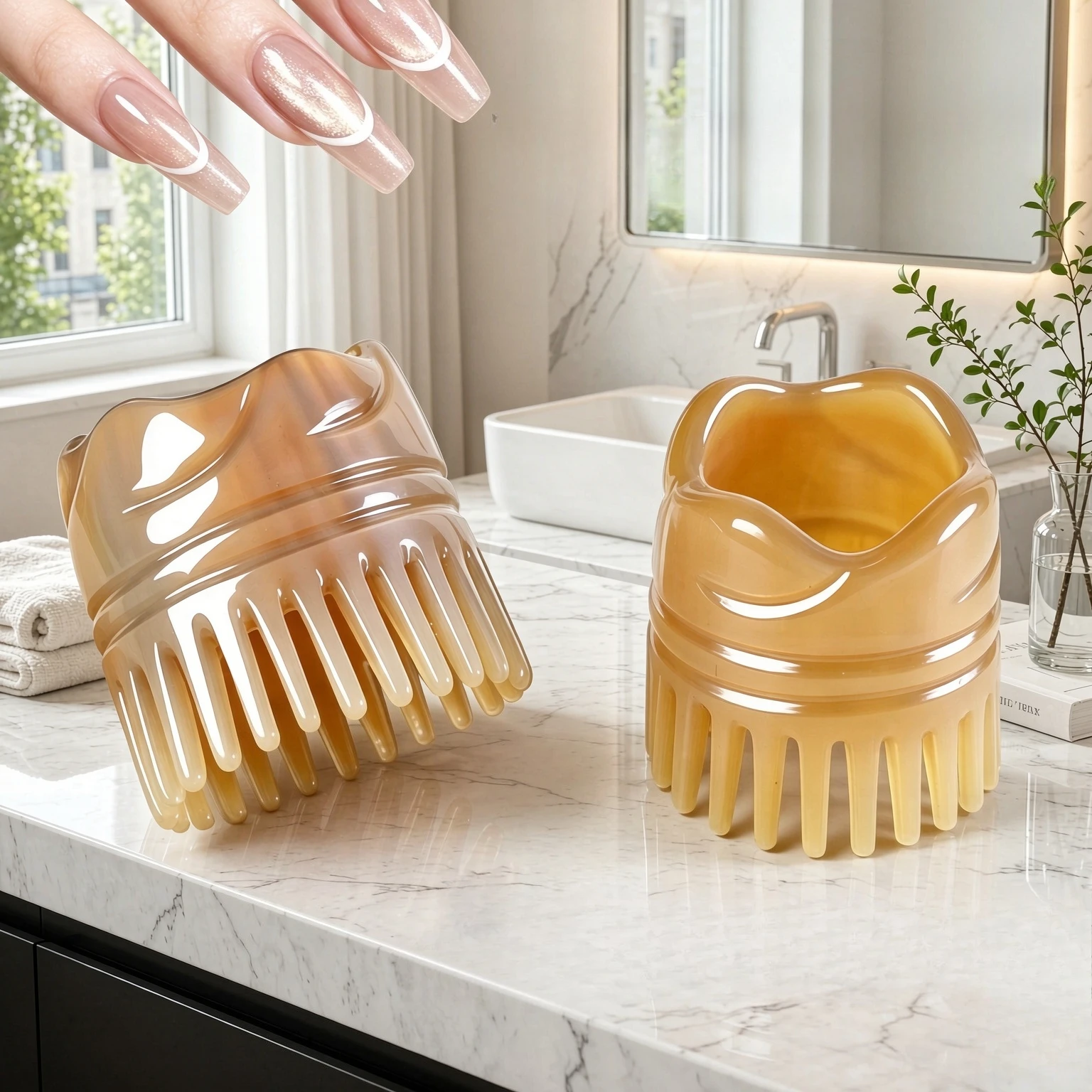 Natural Horn Cylindrical Scalp Massage Comb Head Meridian Brush Hair Washing Massage Tool for Home Daily Grooming Care 두피 마사지 빗