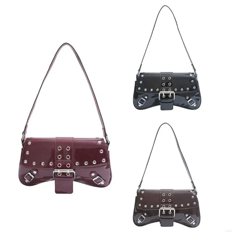 

X90D Women's PU Leather Handbag with Studs Retro 90s Styles Shoulder Bag Armpit Purse Fashion Top Handle Bags