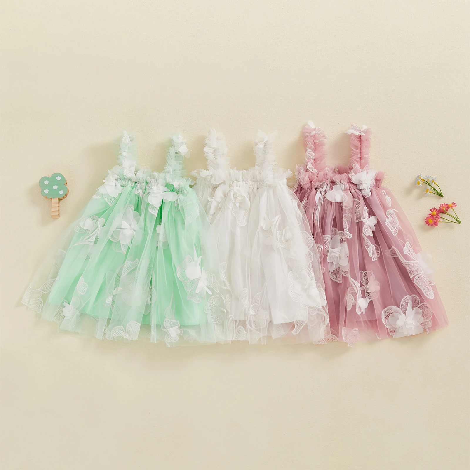 Gaun pesta Slip anak bayi perempuan 1-4 tahun tanpa lengan kupu-kupu Musim Panas A-line gaun Tulle Mesh renda gaun Sundress