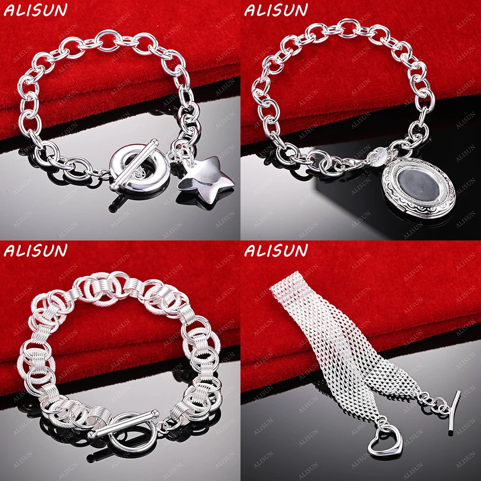 

ALISUN 925 Sterling Silver Bracelets Geometric For Women Men Anniversary Gift Popular Wild Fashion Romantic Jewelry