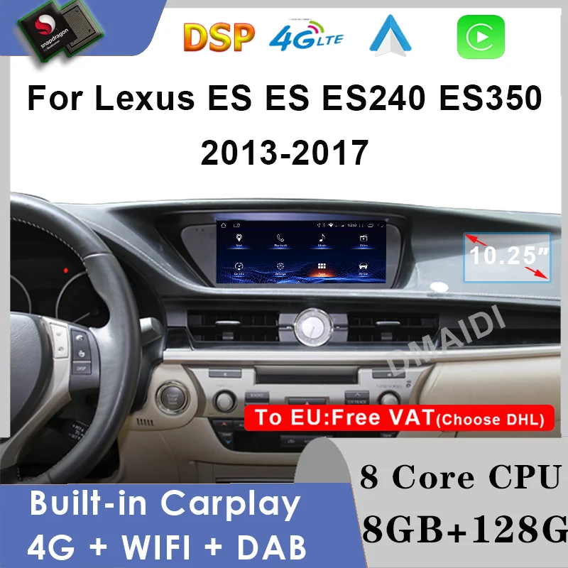 

Qualcomm Android 12 For Lexus ES240 ES250 ES350 ES300h 2013-2017 Car Radio CarPlay Multimedia Video Player Autoradio Stereo WIFI