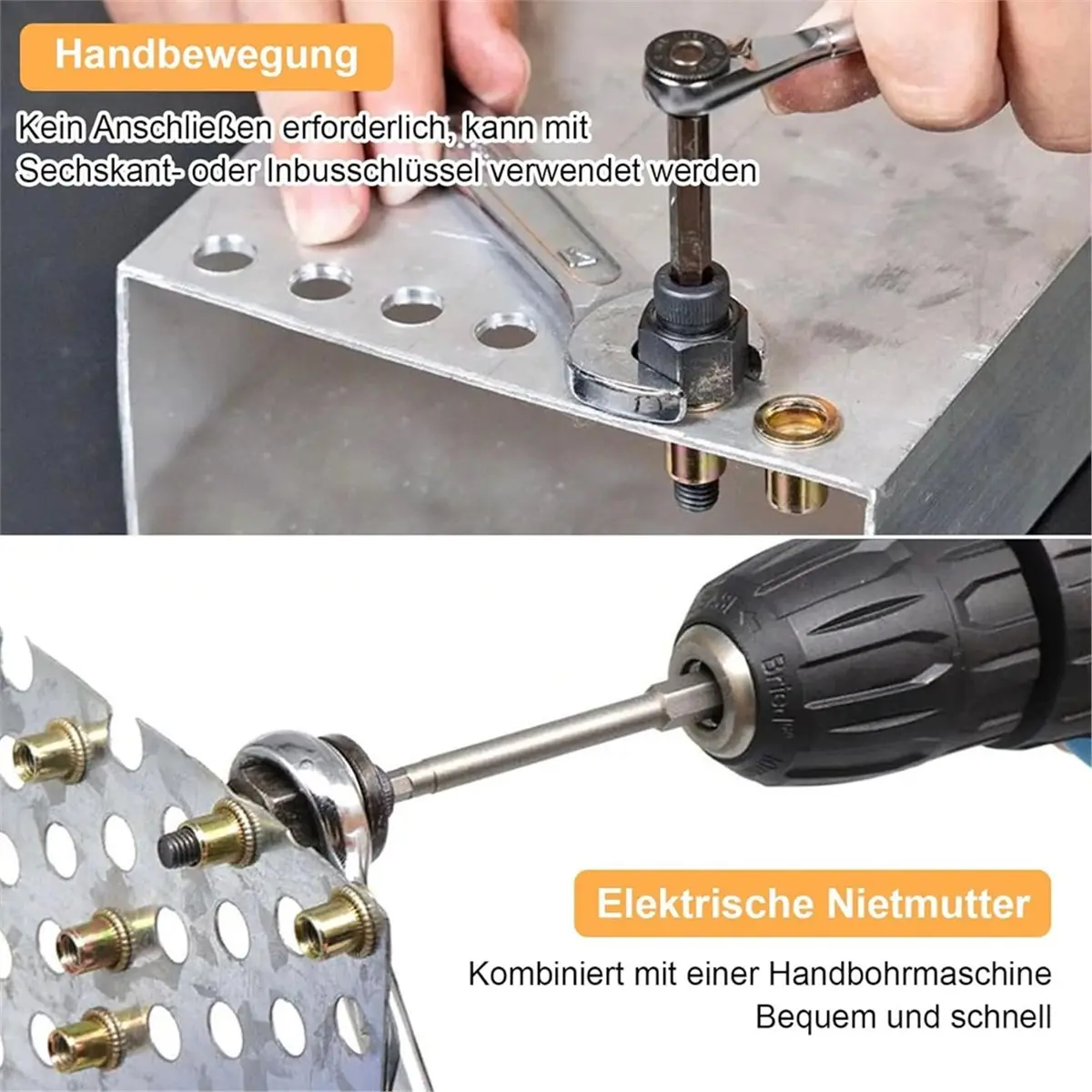 7-Piece Rivet Nut Pliers Set, Rivet Pliers Rivet Nuts Set with 70 Nuts, Insertion Nuts Hand Rivet Set