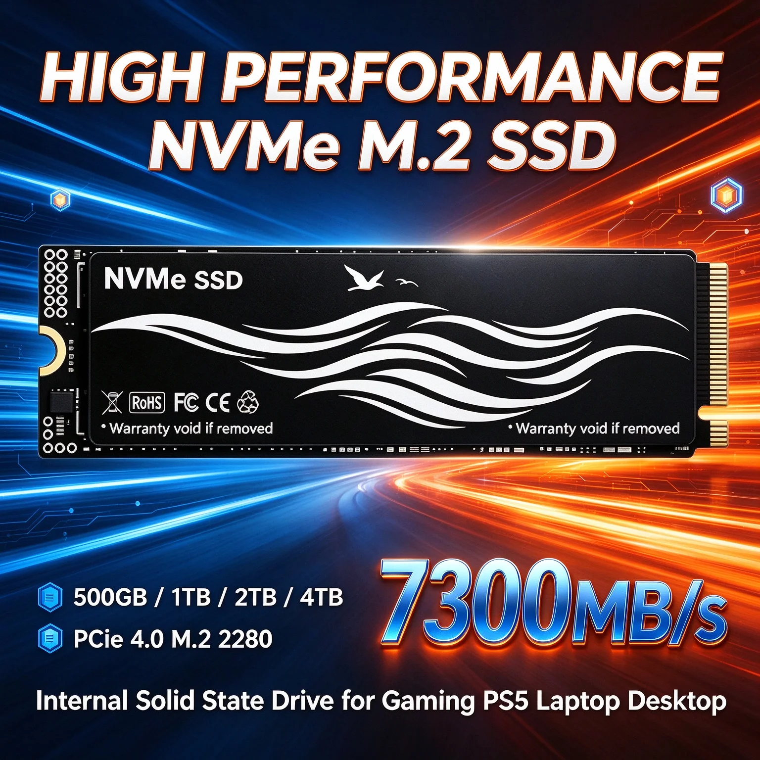 4TB Desktop Laptop Gaming Cut Wait Times High Speed NVMe M.2 SSD 2280 7300MB/s Internal Drive Advanced Thermal Control