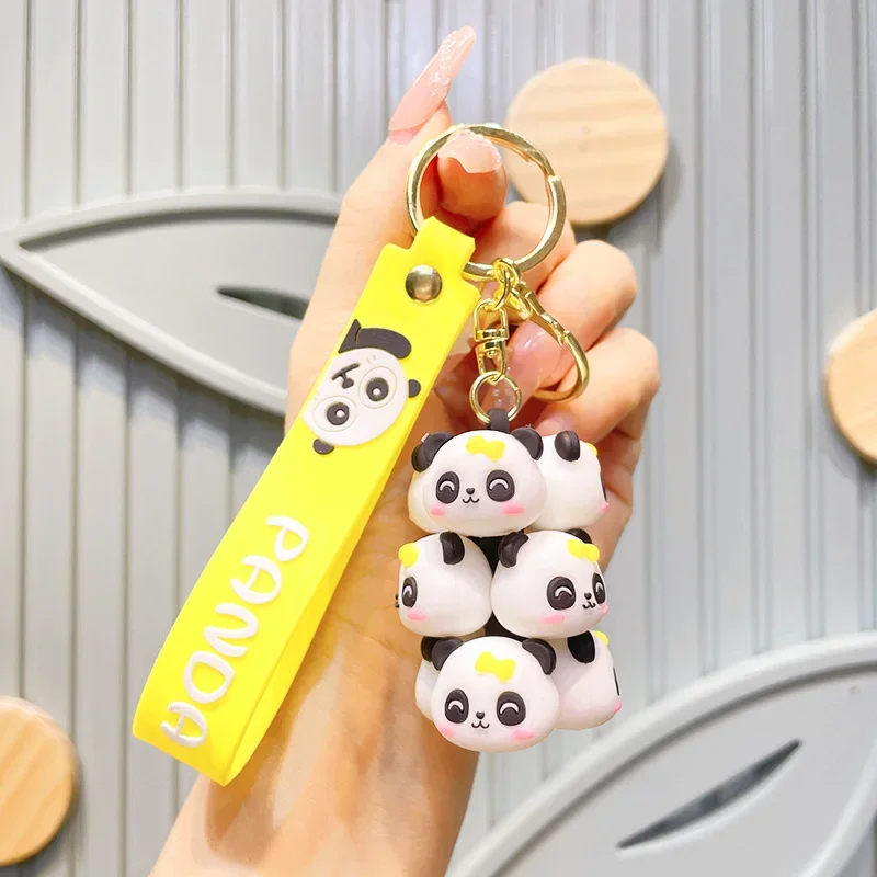 Panda Keychain A Bunch of Cute Multiple Overlapping Animal Heads Key Chain for Women Bag Car Keyring Fashion Jewelry Accessories