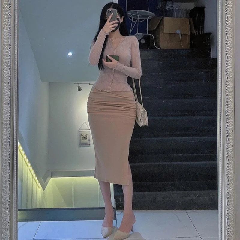 Elegant High Waist Slit Wrap around Skirt QI182 Women's Curvy Beauty Fashionable Business Lady Long PU Skirt