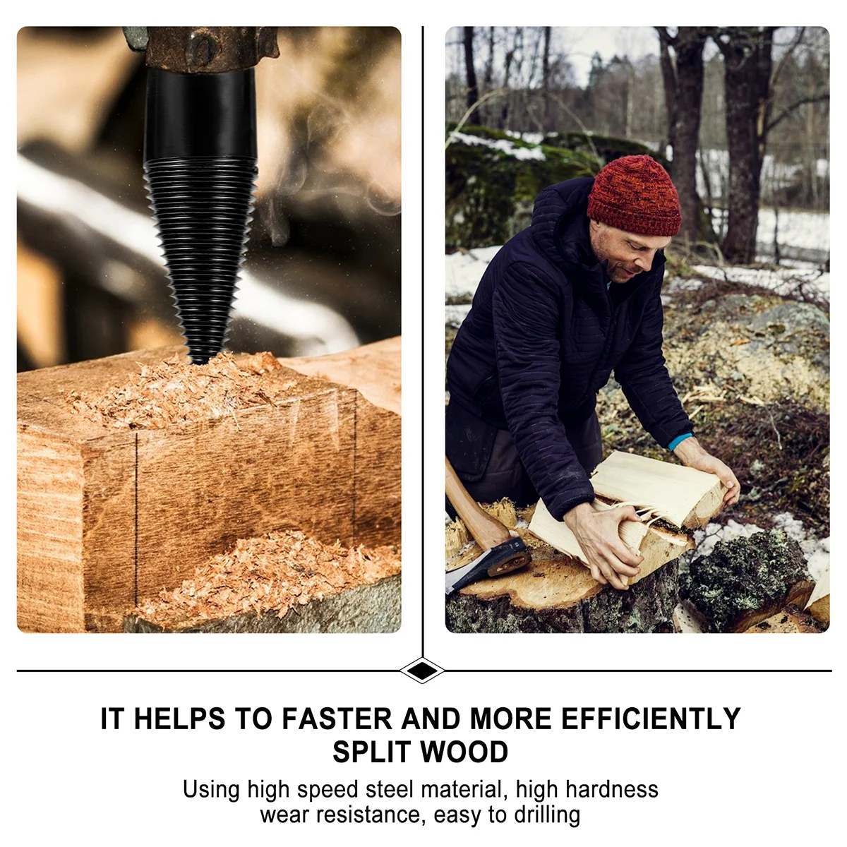 

1 set Splitting Drill Bit For Firewood Steel Wood Splitter Deep Thread Wear Resistant High Hardness Impact Resistant Oak Hickory